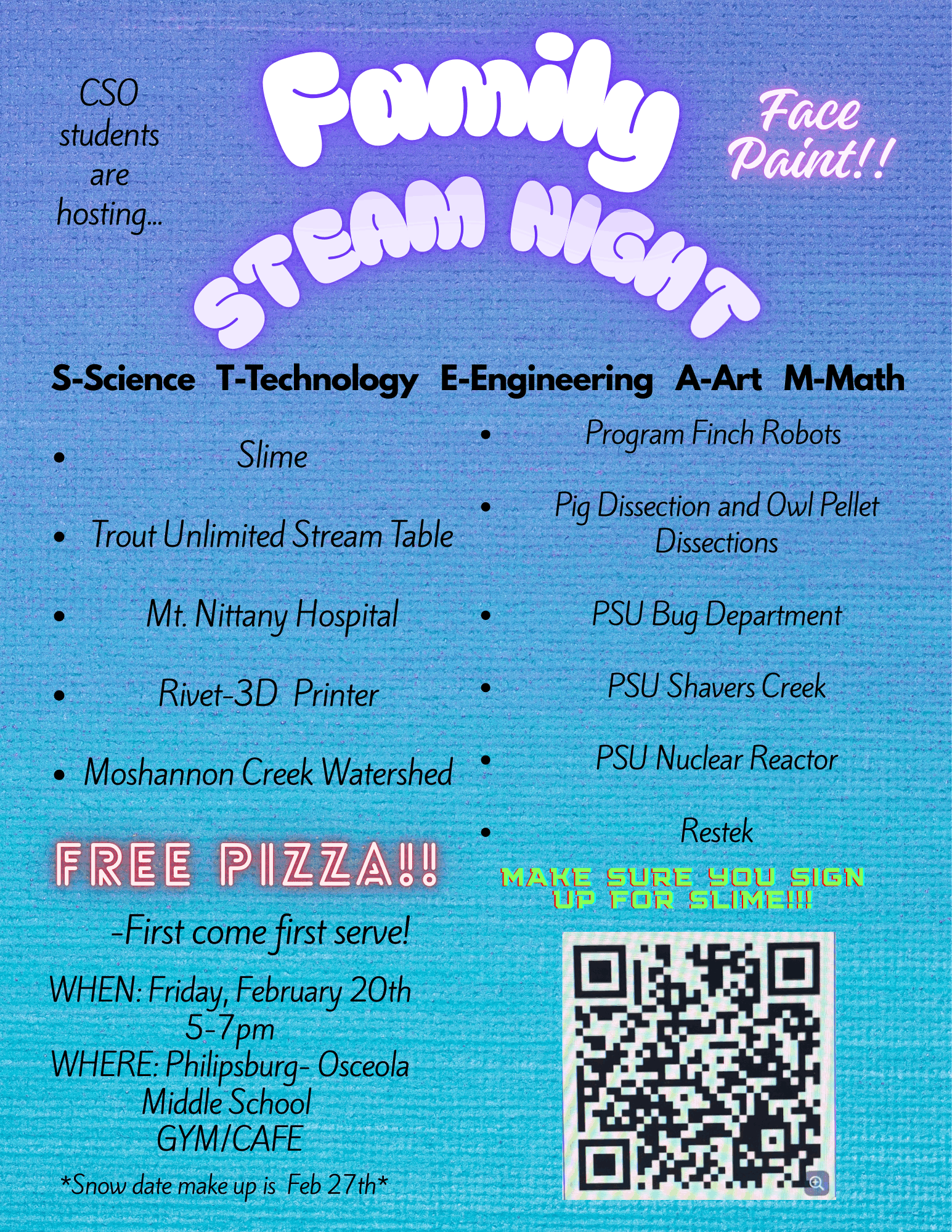 STEAM Night Friday February 20, 2026